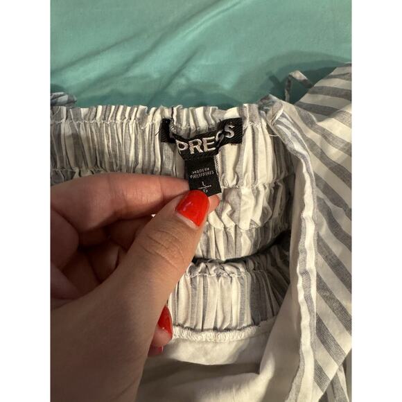 Express Striped Tank Top Cropped Babydoll Umpire Gray White Adjustable Straps - Picture 5 of 5